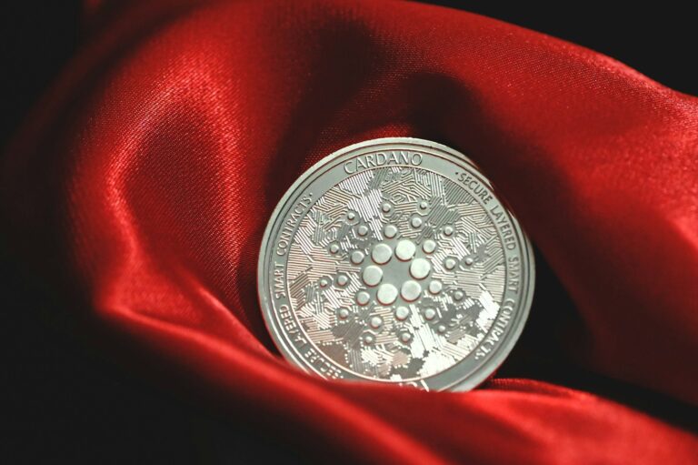 a close up of a coin on a red cloth