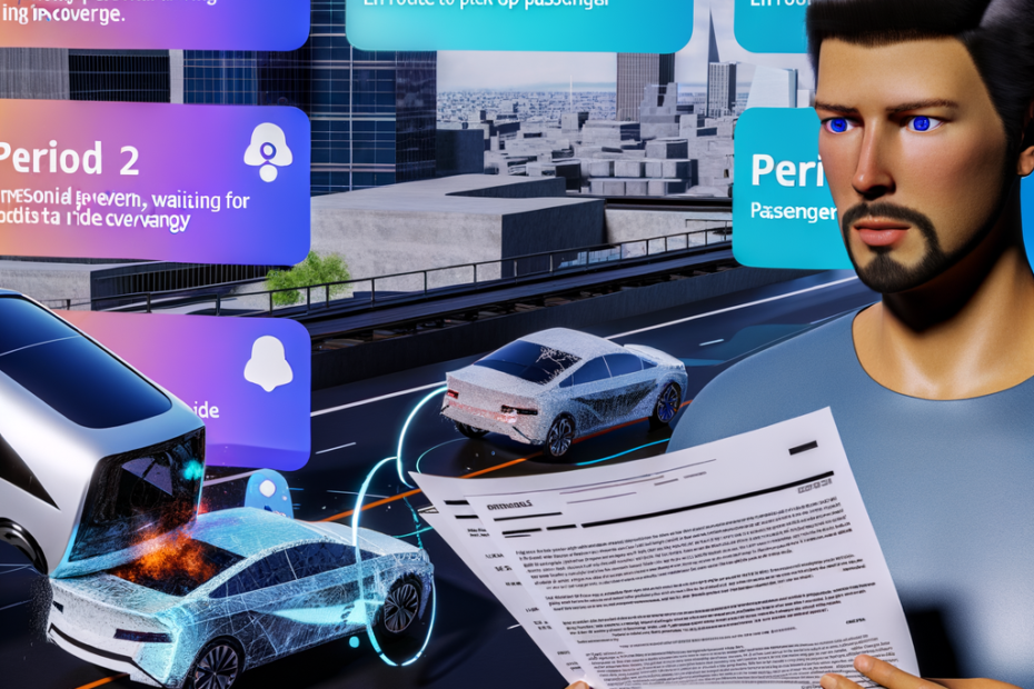 A rideshare driver reviewing documents with a digital interface displaying insurance claim periods and vehicle details.